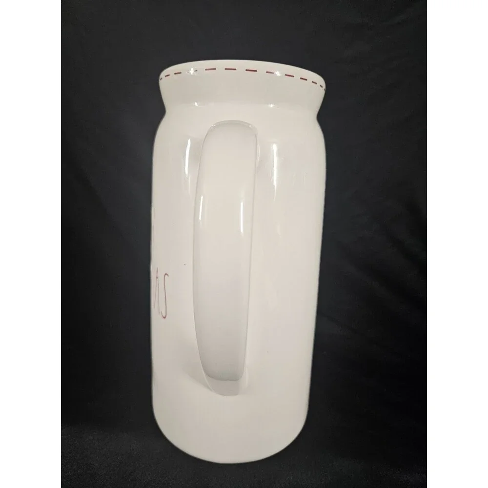 Never Used Rae Dunn Merry Christmas Glossy White  Red Tall Ceramic Drink Pitcher